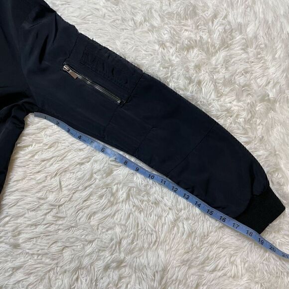 Zara Man Jacket Size M Bomber Coat Navy Blue Lined Full Zip Flight Moto Grunge - Picture 7 of 10